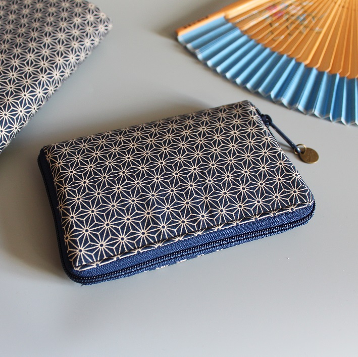 5.5" zippered Cards and coins wallet - Asanoha blue